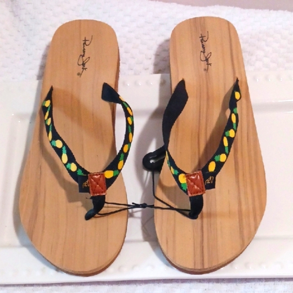 Panama Jack 🍍 Black and Yellow Pineapple Design Women's Sandals L
